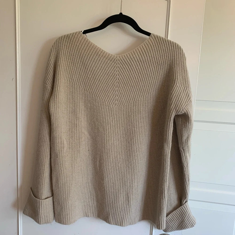 Oak and Fort oversize off the shoulder  sweater in beige size XS